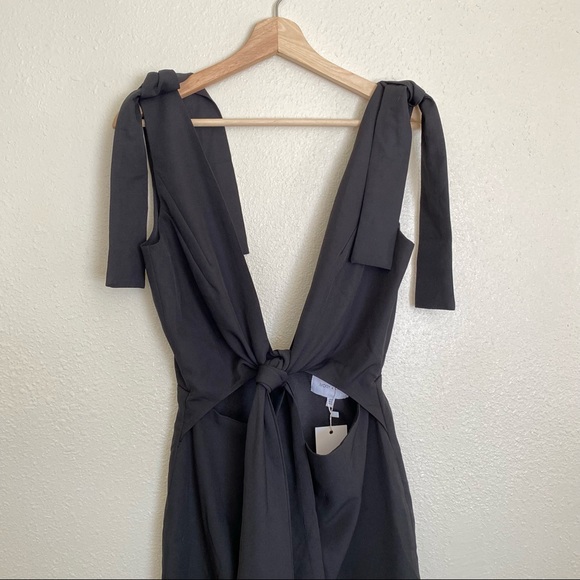 Ivory Chain Deep V Tie Sleeve Mini Dress - Picture 2 of 7